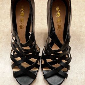 New LAMB Gwen Stefani Black Leather High Heeled Open Shoe